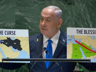 Netanyahu, in mondovisione una scena surreale all’Onu