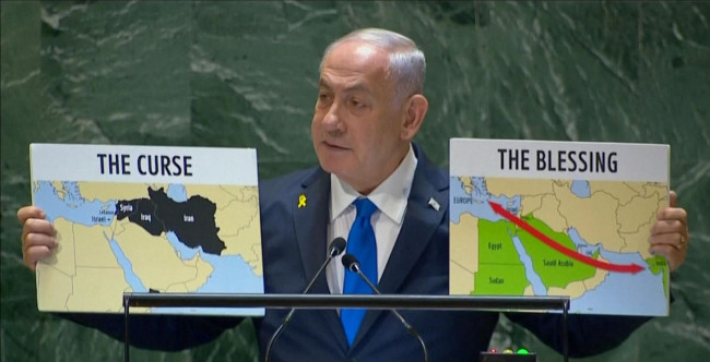 Netanyahu, in mondovisione una scena surreale all’Onu