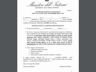 Scarica l’autocertificazione necessaria per ogni spostamento