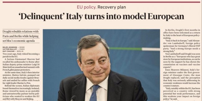 FT, così Mario Draghi salva l’Italia: “Da giovane delinquente a modello”